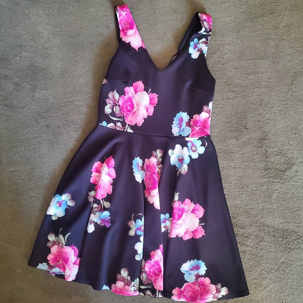 Womens Large Aqua Sleeveless Floral Mini Dress - Picture 4 of 6